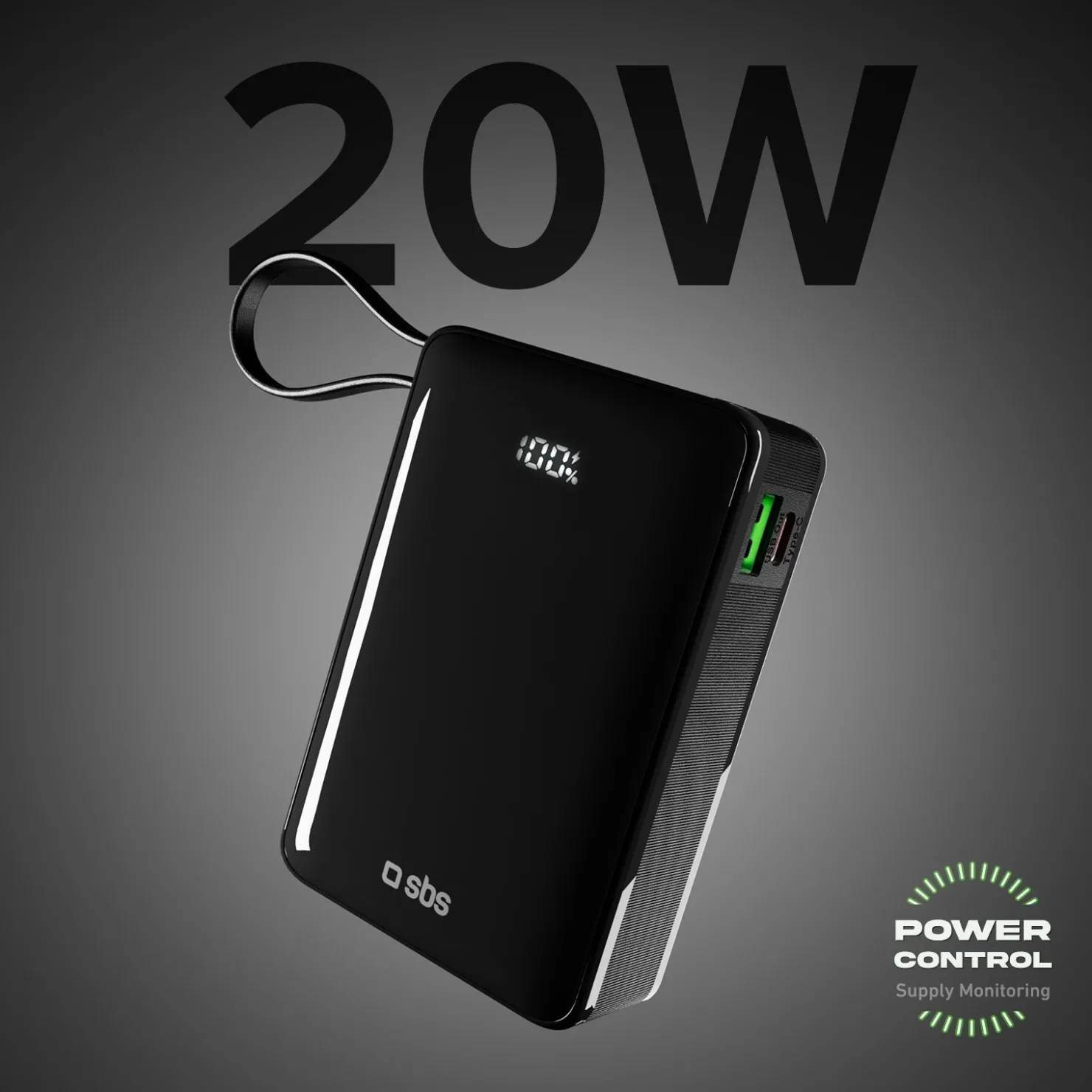 10.000 mAh-Powerbank mit integriertem USB-C Kabel|SBS Outlet