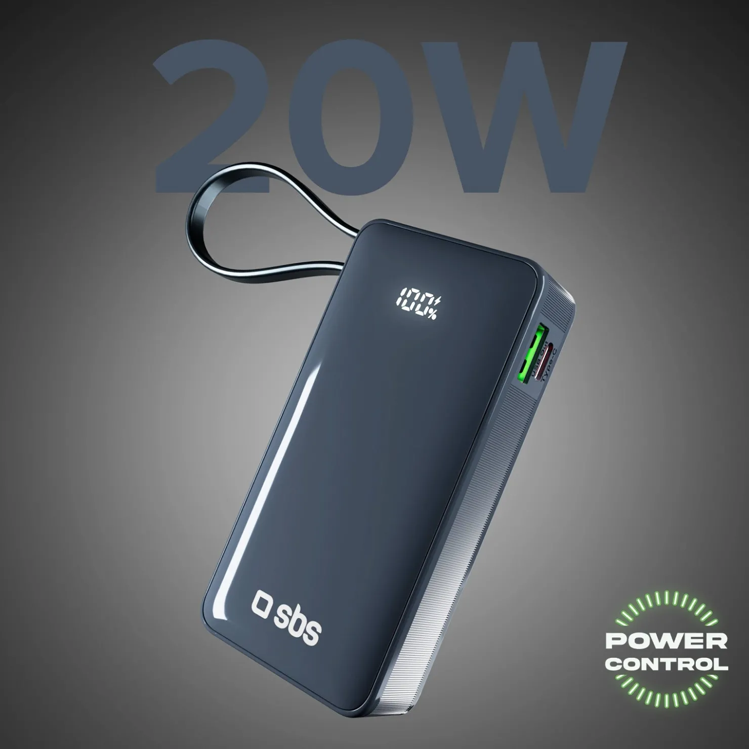 10.000 mAh-Powerbank mit integriertem USB-C Kabel|SBS Outlet