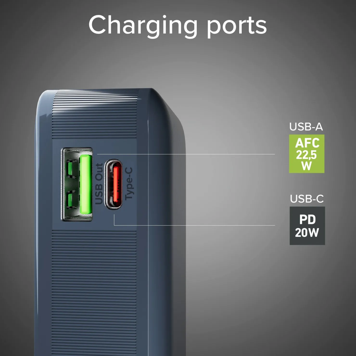 10.000 mAh-Powerbank mit integriertem USB-C Kabel|SBS Outlet