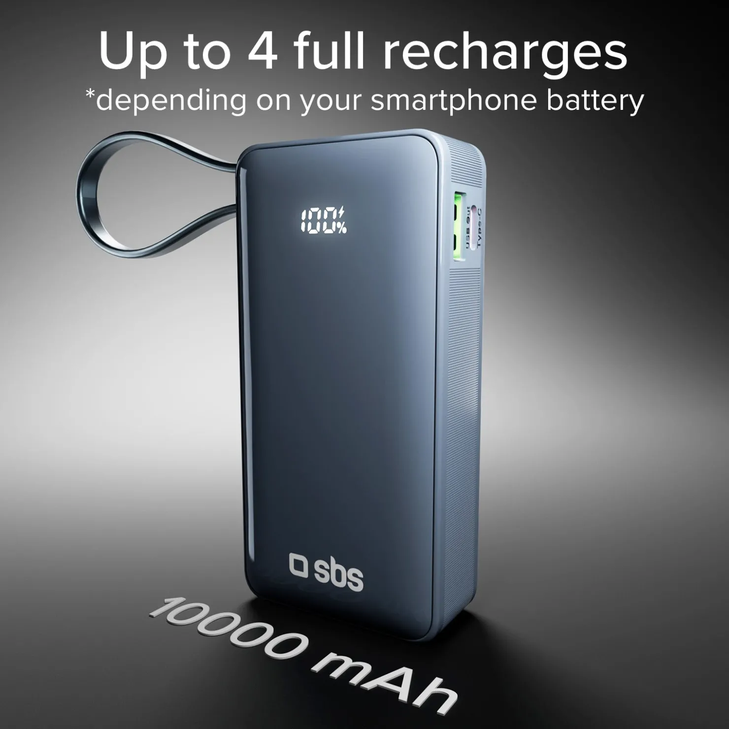 10.000 mAh-Powerbank mit integriertem USB-C Kabel|SBS Outlet
