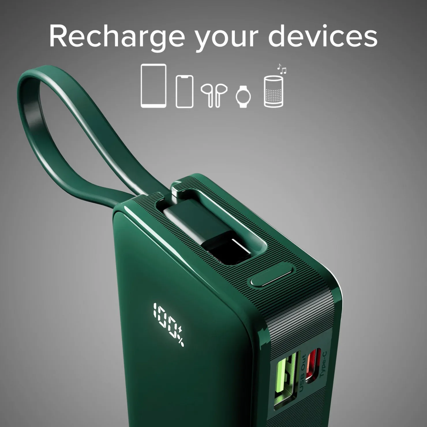 10.000 mAh-Powerbank mit integriertem USB-C Kabel|SBS Outlet