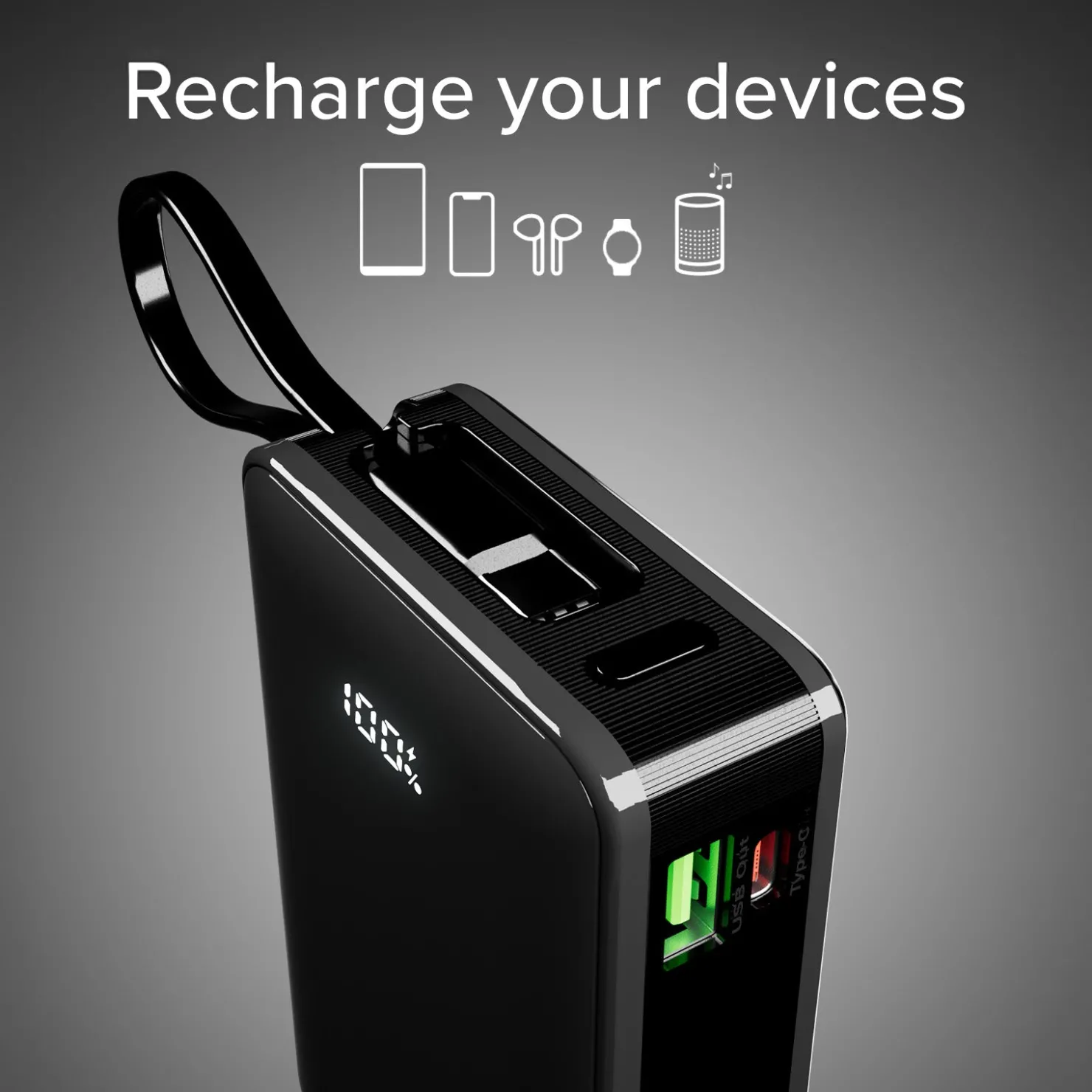 10.000 mAh-Powerbank mit integriertem USB-C Kabel|SBS Outlet