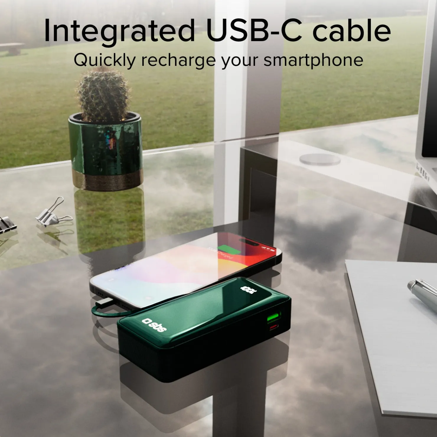 10.000 mAh-Powerbank mit integriertem USB-C Kabel|SBS Outlet