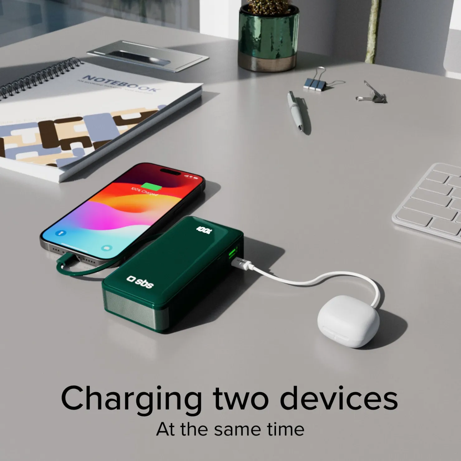 10.000 mAh-Powerbank mit integriertem USB-C Kabel|SBS Outlet