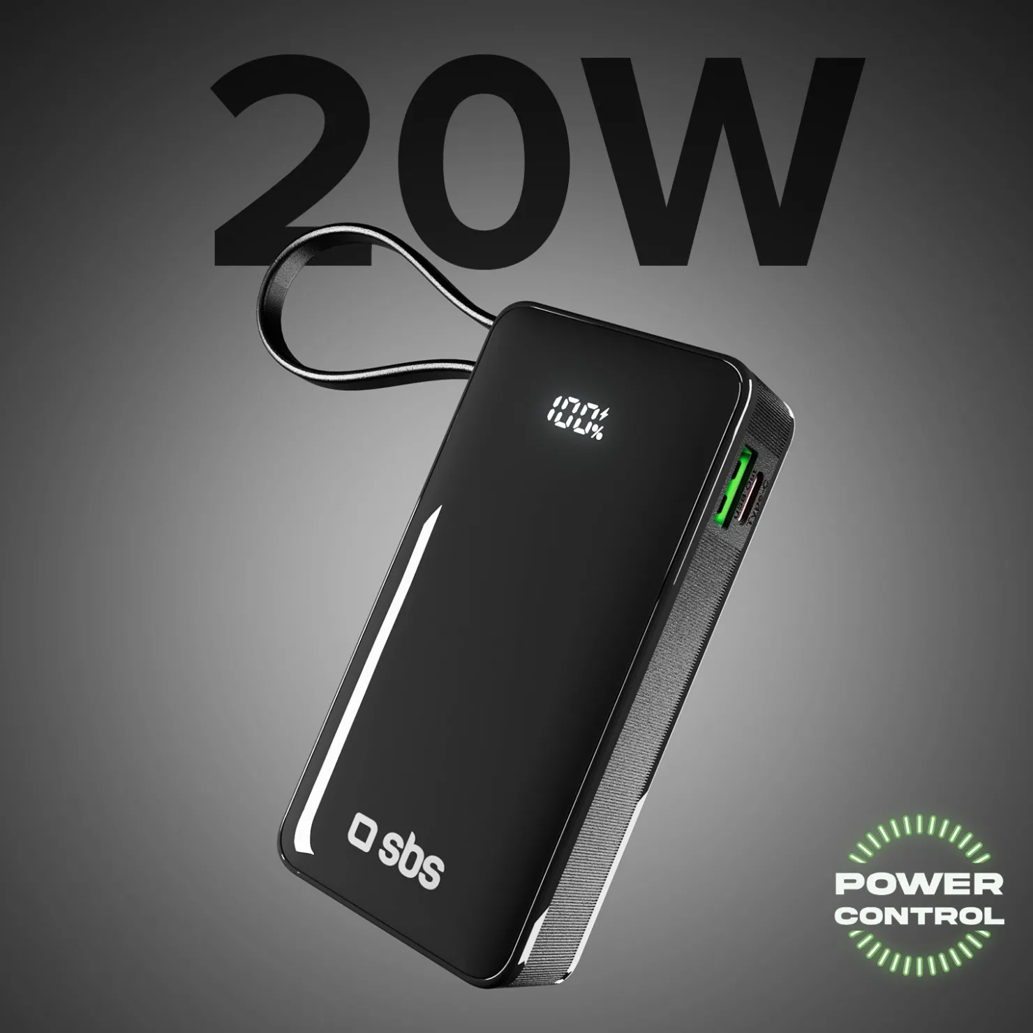10.000 mAh-Powerbank mit integriertem USB-C Kabel|SBS Outlet