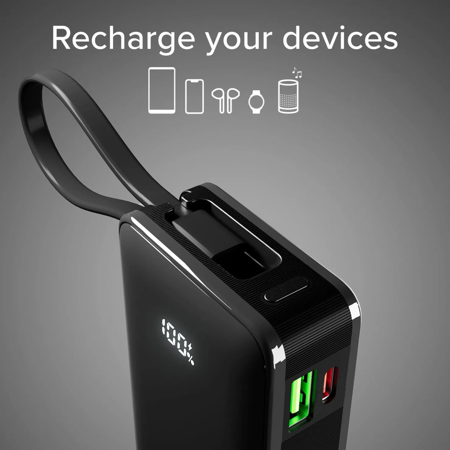 10.000 mAh-Powerbank mit integriertem USB-C Kabel|SBS Outlet