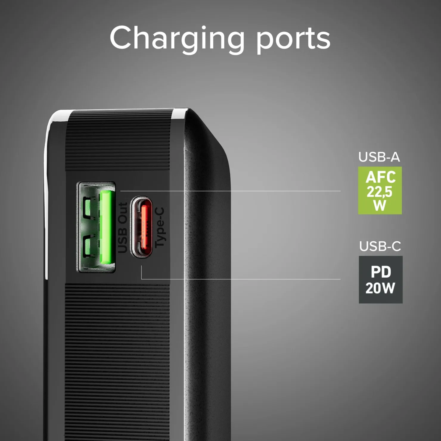 10.000 mAh-Powerbank mit integriertem USB-C Kabel|SBS Outlet