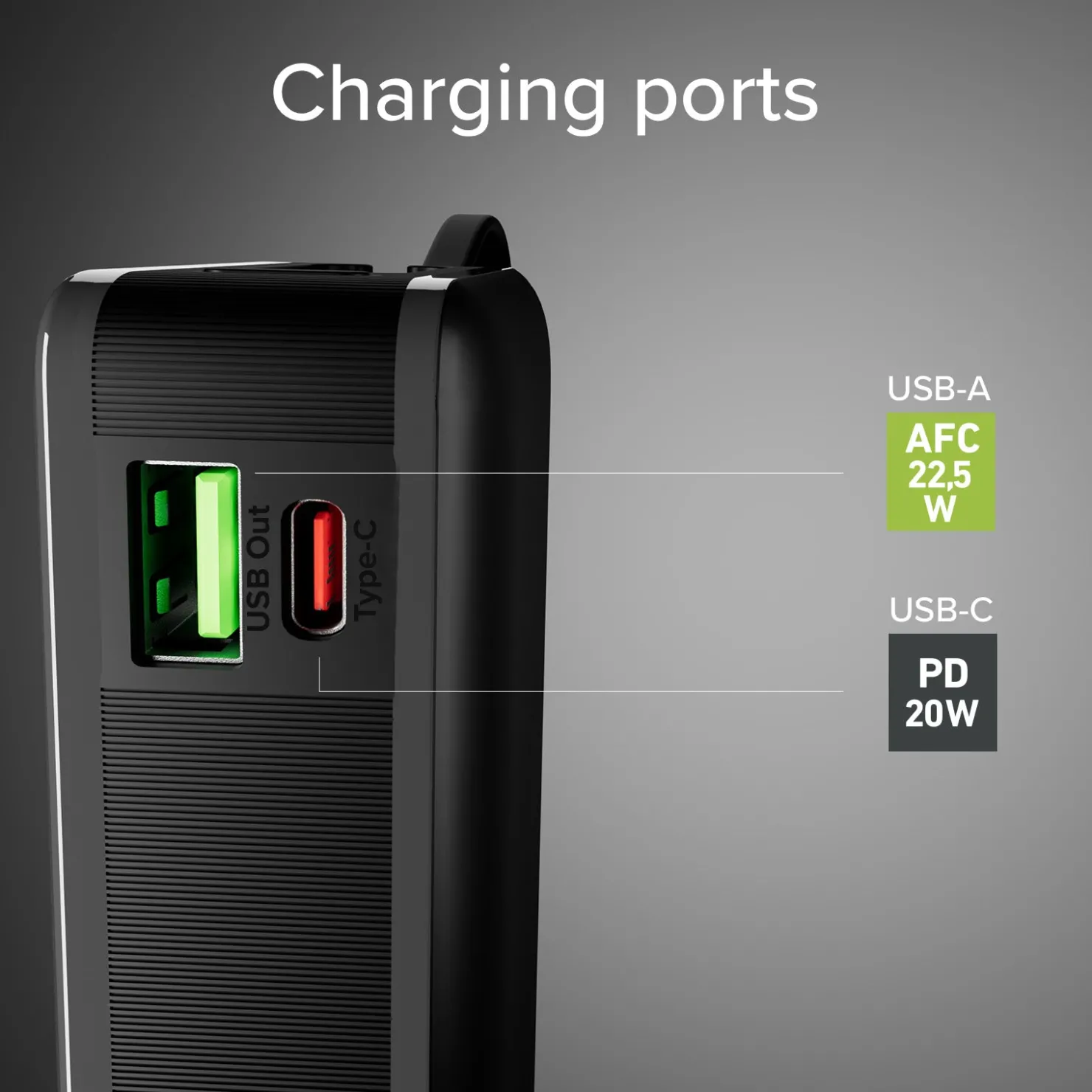 10.000 mAh-Powerbank mit integriertem USB-C Kabel|SBS Outlet