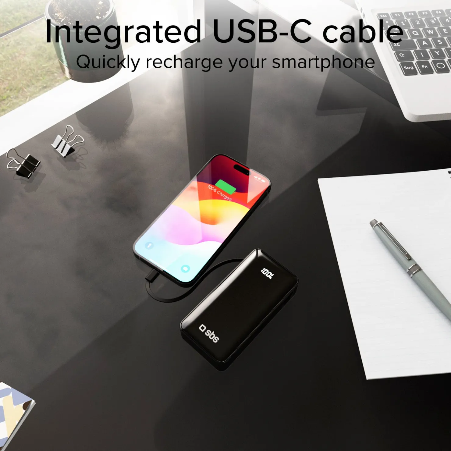 10.000 mAh-Powerbank mit integriertem USB-C Kabel|SBS Outlet
