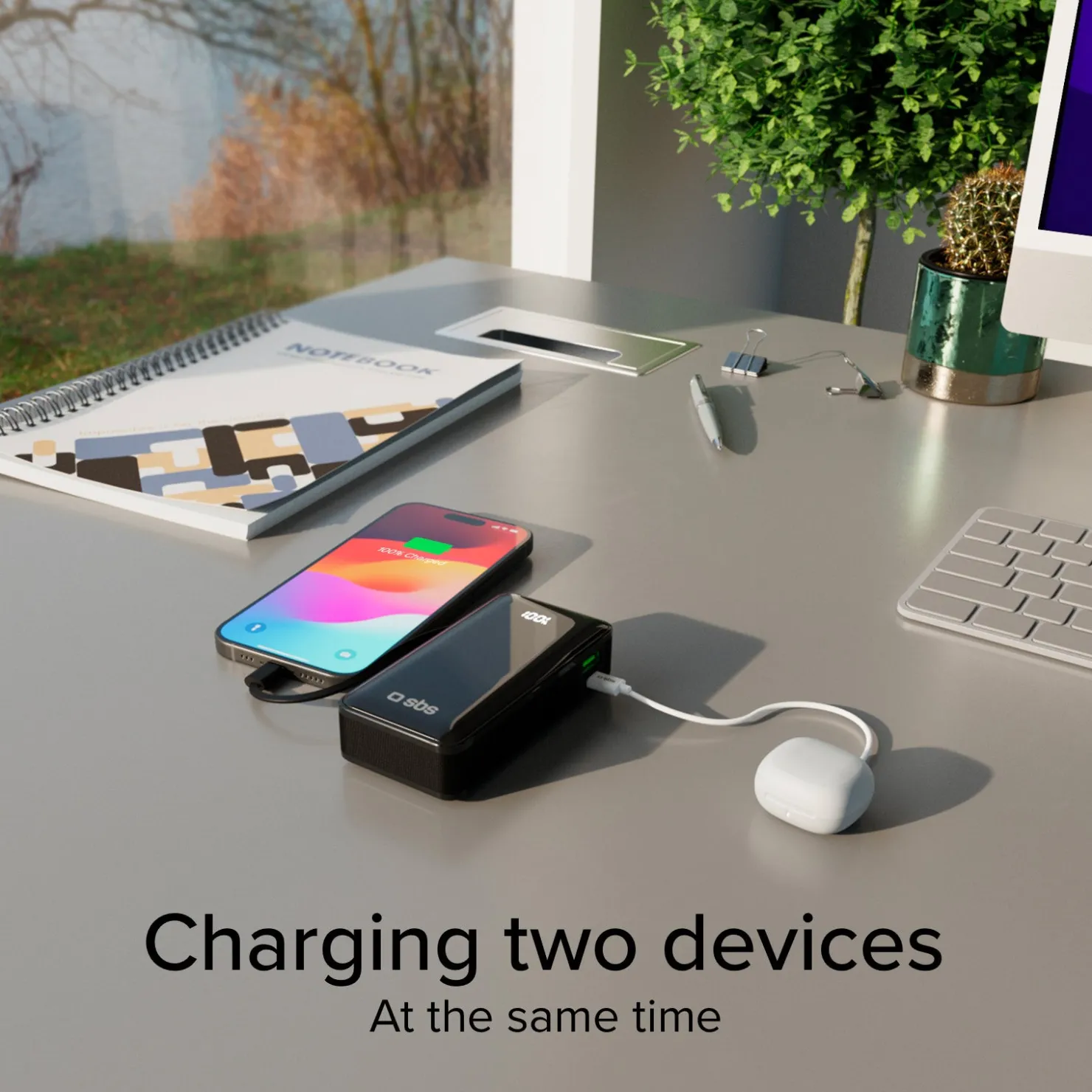 10.000 mAh-Powerbank mit integriertem USB-C Kabel|SBS Outlet