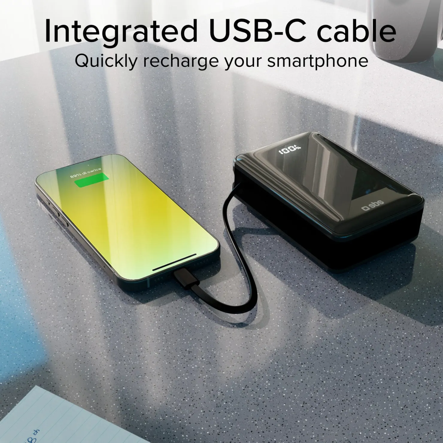 10.000 mAh-Powerbank mit integriertem USB-C Kabel|SBS Outlet