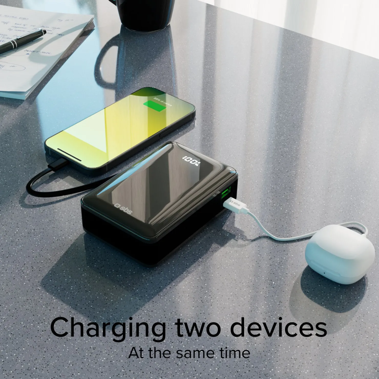 10.000 mAh-Powerbank mit integriertem USB-C Kabel|SBS Outlet