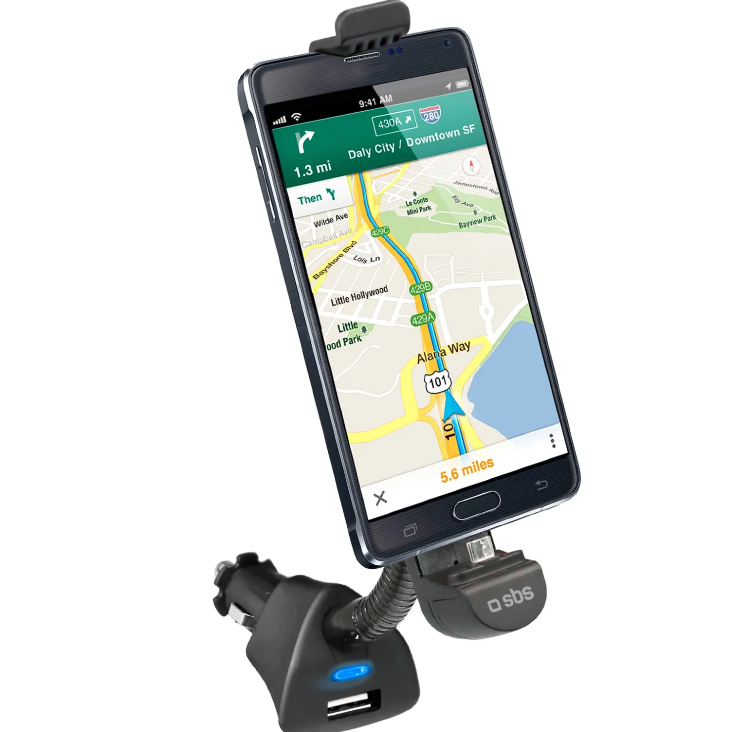 Autohalterung mit Micro-USB-Anschluss und USB-Port für Smartphones bis 5,5"|SBS Sale