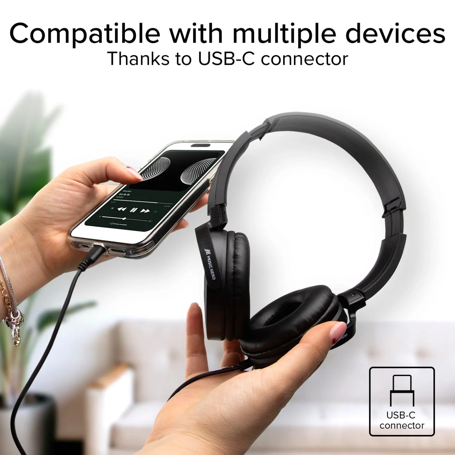 Kabelgebundener Kopfhörer mit USB-C und drehbaren weichen Ohrmuscheln|MH Fashion