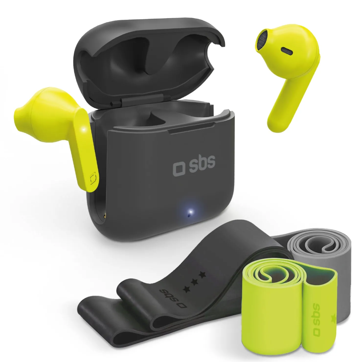 Kit mit drahtlosen TWS-Ohrhörern und elastischen Fitnessbändern|SBS Hot