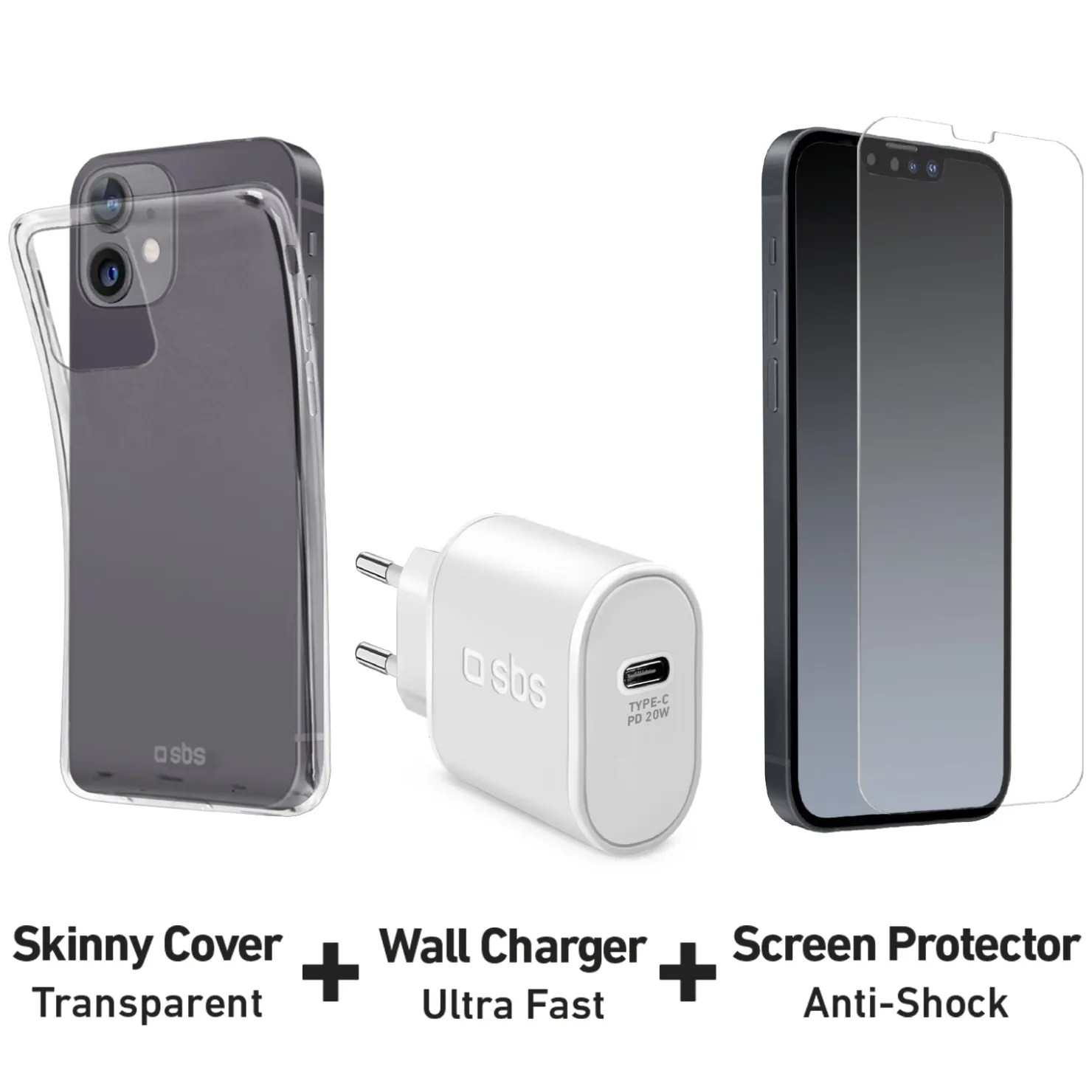 Kit mit Ladegerät, Hülle und Bildschirm-Schutzfolie für iphone 13|SBS Hot