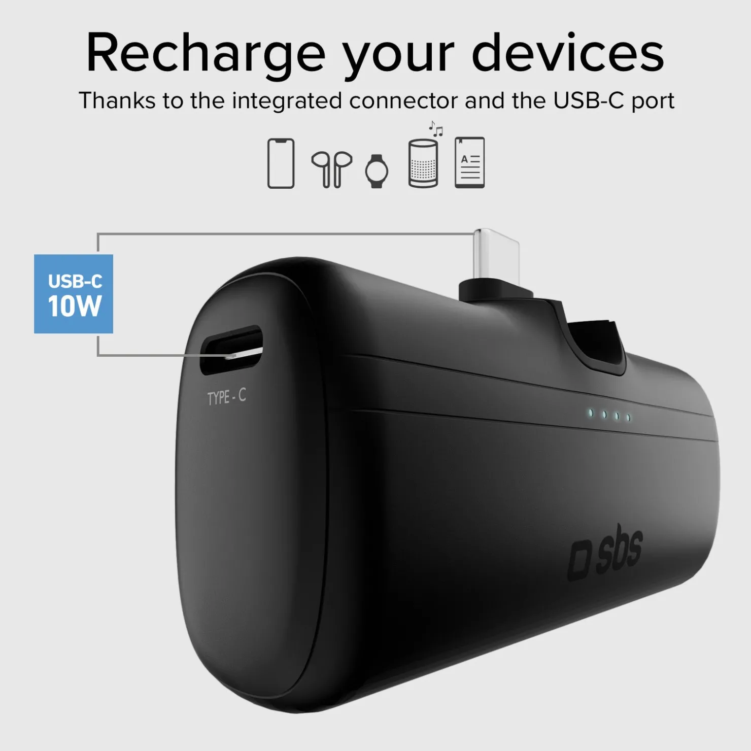 Powerbank mit 5000mAh, Standfunktion und integriertem Kabel|SBS Online