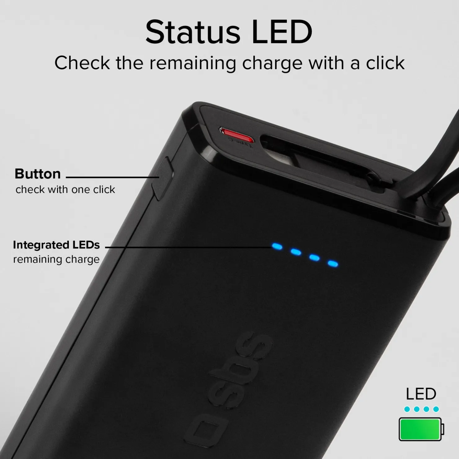 Powerbank Power Delivery 20 W 10000 mAh mit integriertem USB-C-Kabel|SBS Clearance