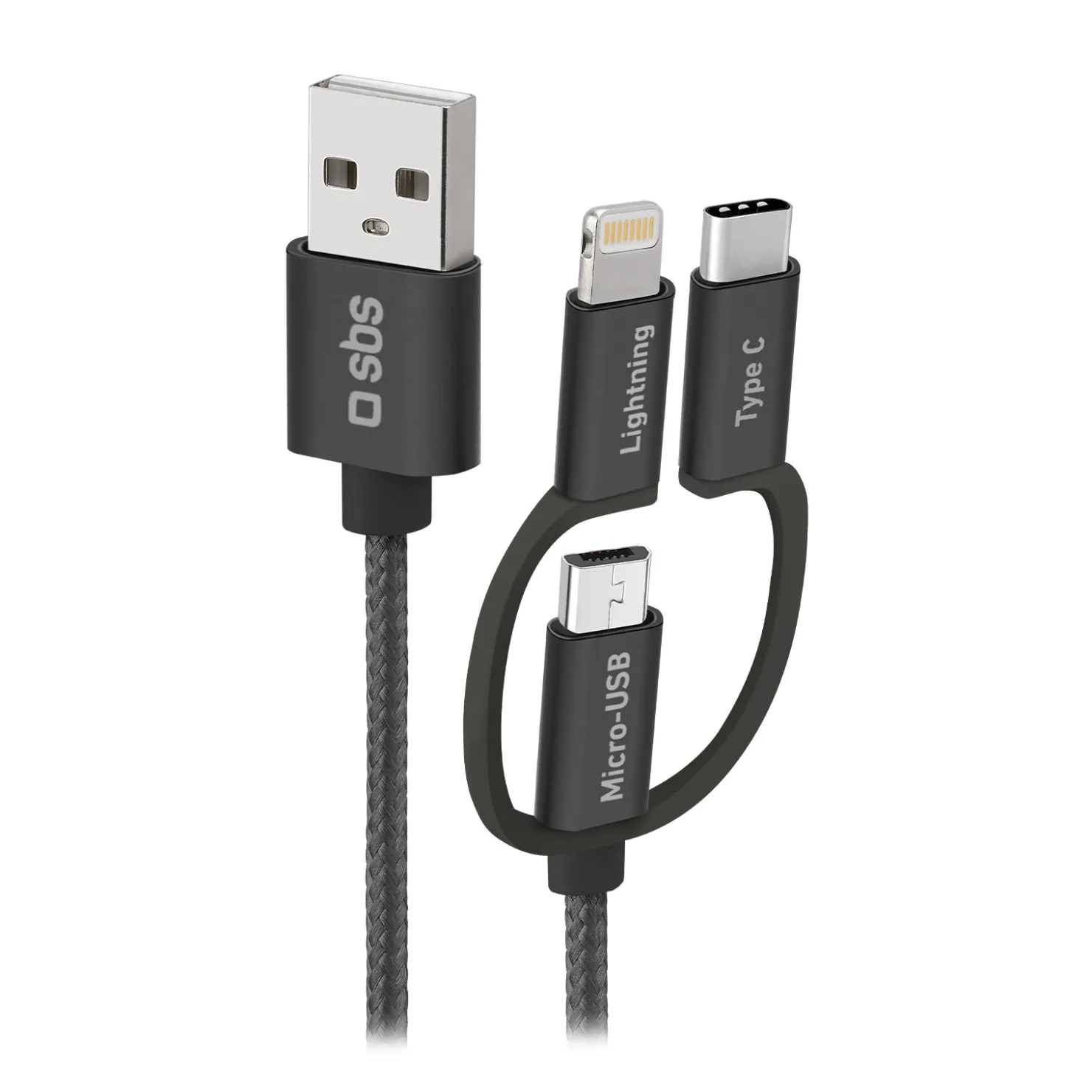 USB-auf-Micro-USB-Kabel mit Lightning- und USB-C-Adaptern|SBS New