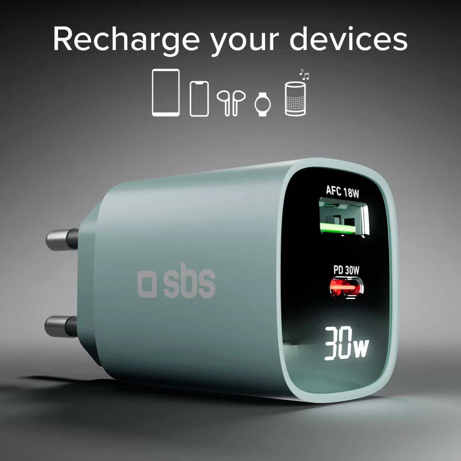 Wandladegerät mit LCD-Bildschirm, 1 USB-C-PD-30W-Ausgang, 1 USB-A-18W-Ausgang|SBS Fashion