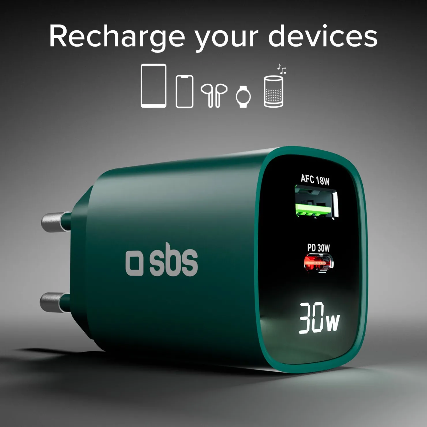 Wandladegerät mit LCD-Bildschirm, 1 USB-C-PD-30W-Ausgang, 1 USB-A-18W-Ausgang|SBS Fashion