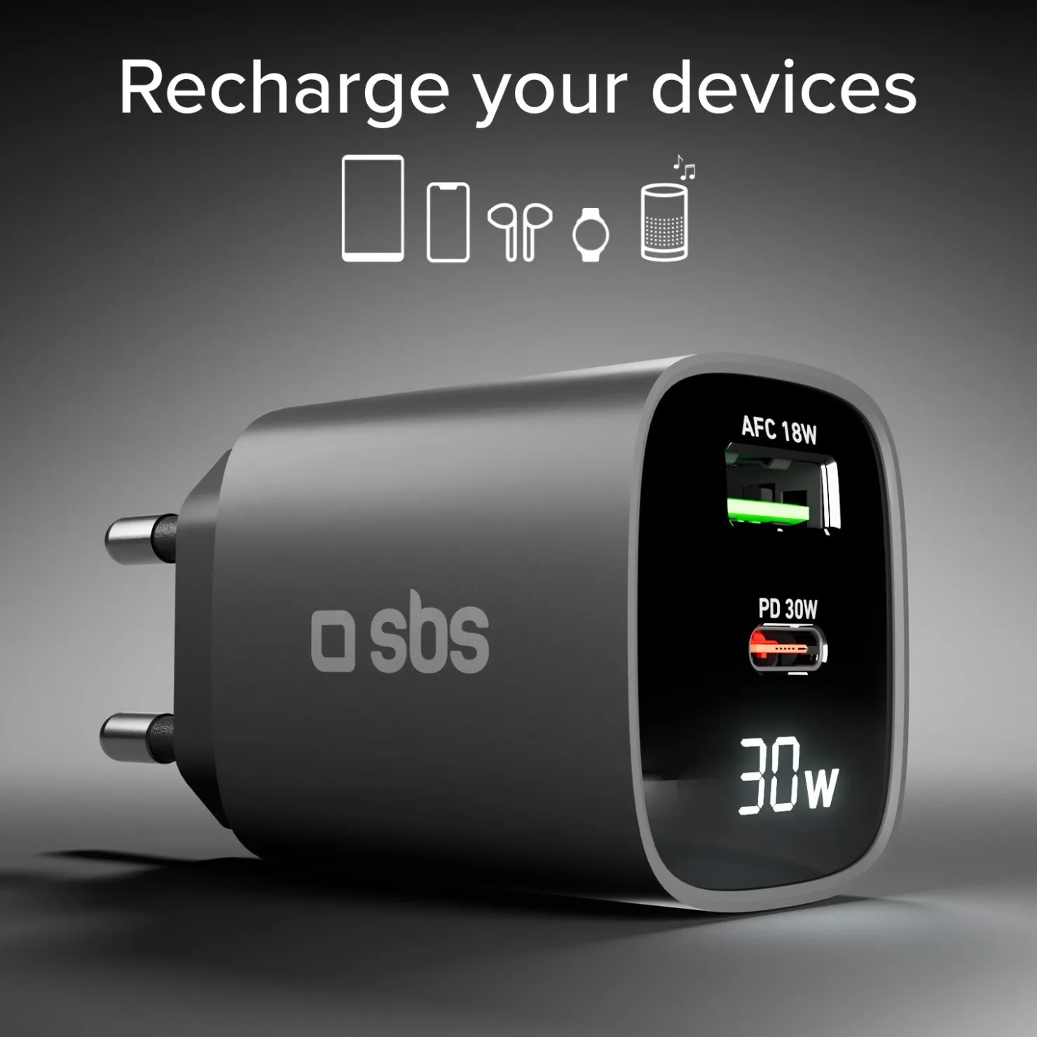 Wandladegerät mit LCD-Bildschirm, 1 USB-C-PD-30W-Ausgang, 1 USB-A-18W-Ausgang|SBS Fashion