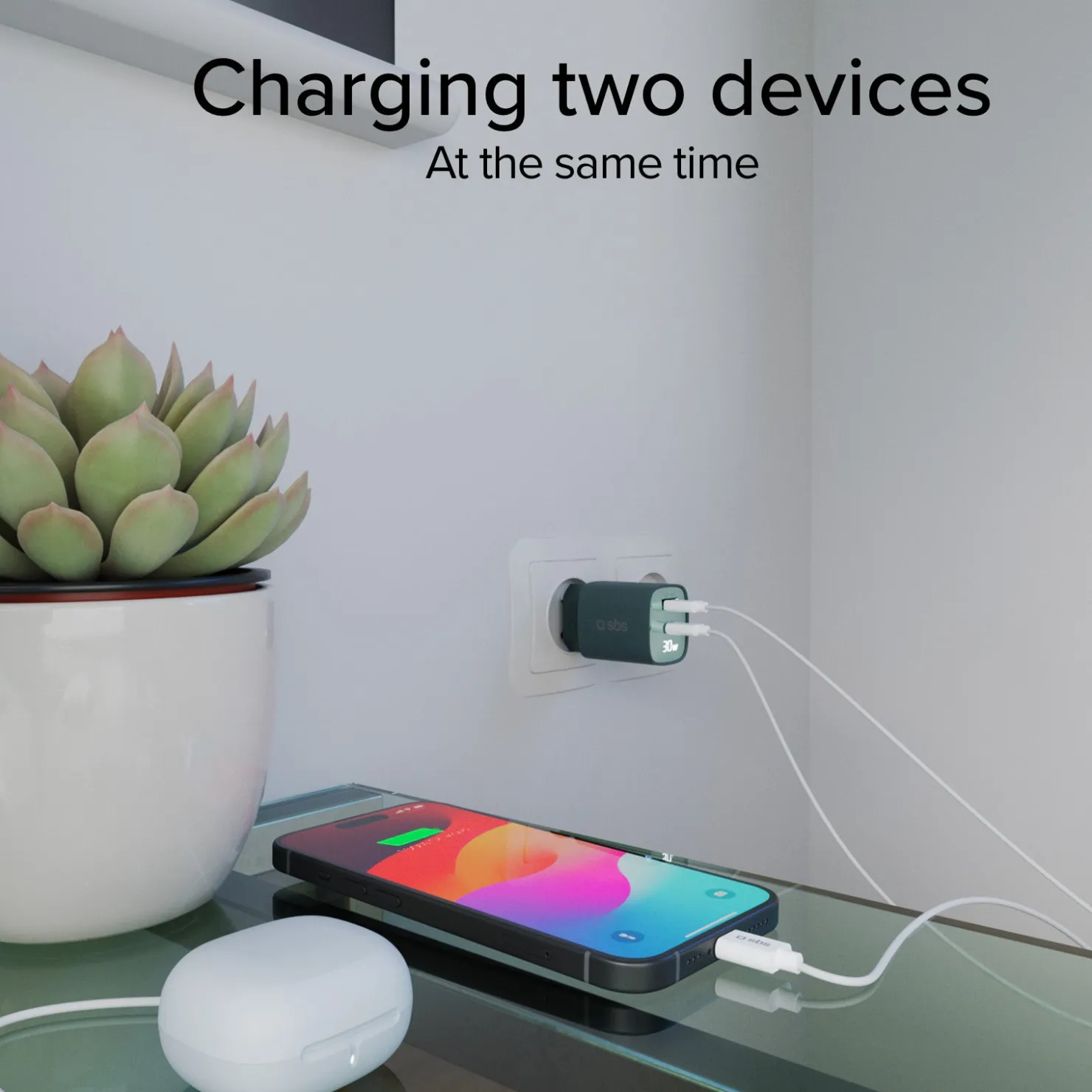 Wandladegerät mit LCD-Bildschirm, 1 USB-C-PD-30W-Ausgang, 1 USB-A-18W-Ausgang|SBS Fashion