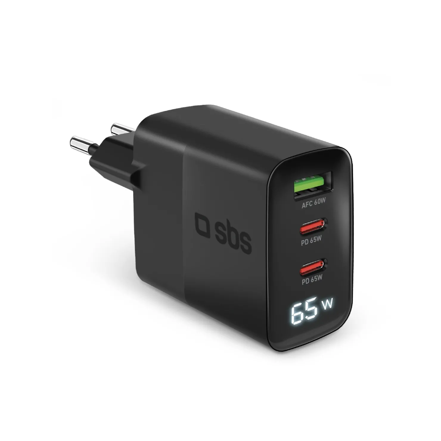 65-Watt-Ladegerät mit LCD-Display, 2 USB-C-Ausgängen für die Stromversorgung und 1 USB-A-Ausgang für die adaptive Schnellladung|SBS Hot