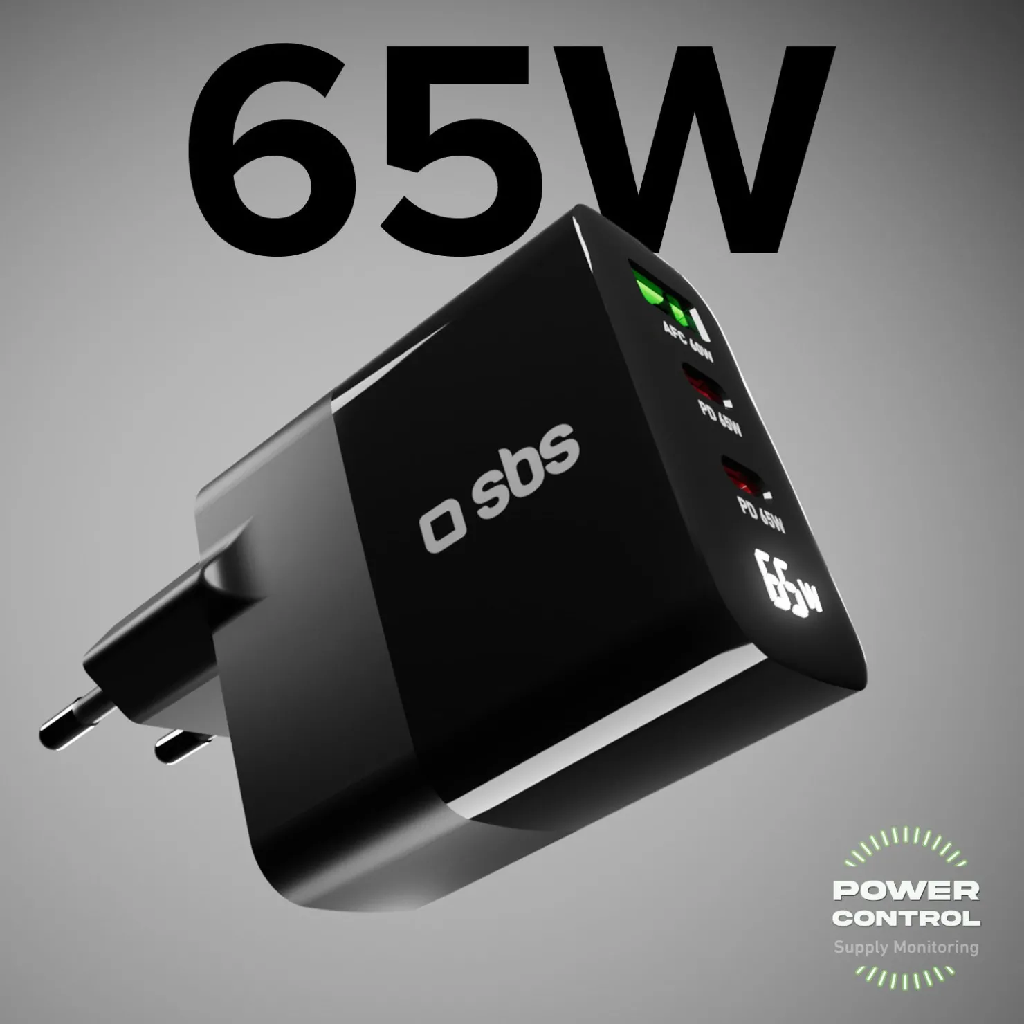 65-Watt-Ladegerät mit LCD-Display, 2 USB-C-Ausgängen für die Stromversorgung und 1 USB-A-Ausgang für die adaptive Schnellladung|SBS Hot